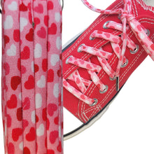 Hearts Shoelaces - Shoestrings Covered in Red Hearts on Pink - Perfect for Valentine's Day