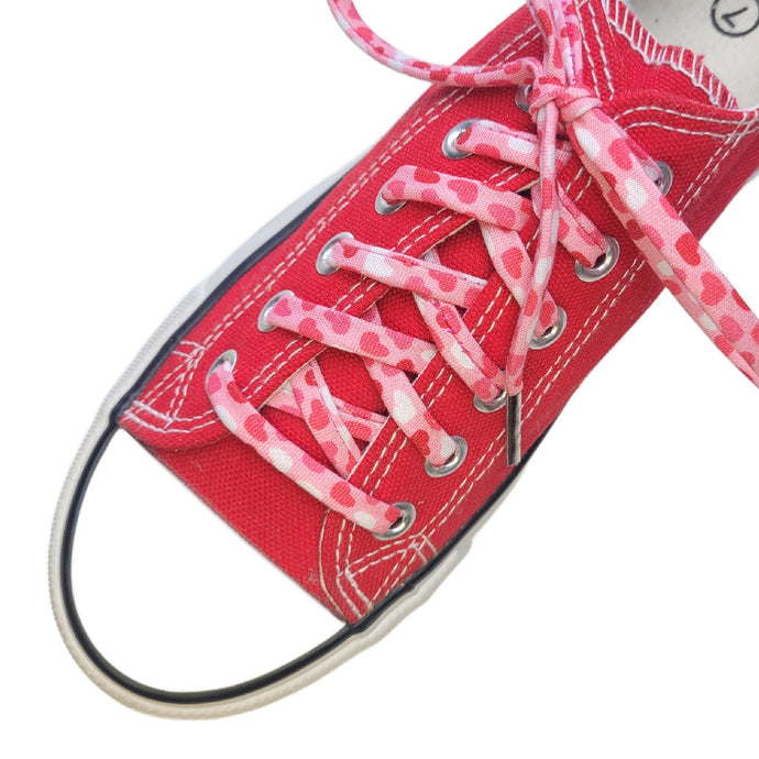 Hearts Shoelaces - Shoestrings Covered in Red Hearts on Pink - Perfect for Valentine's Day