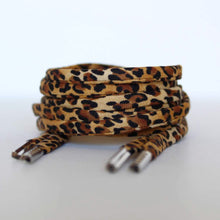 close up cheetah print shoe laces