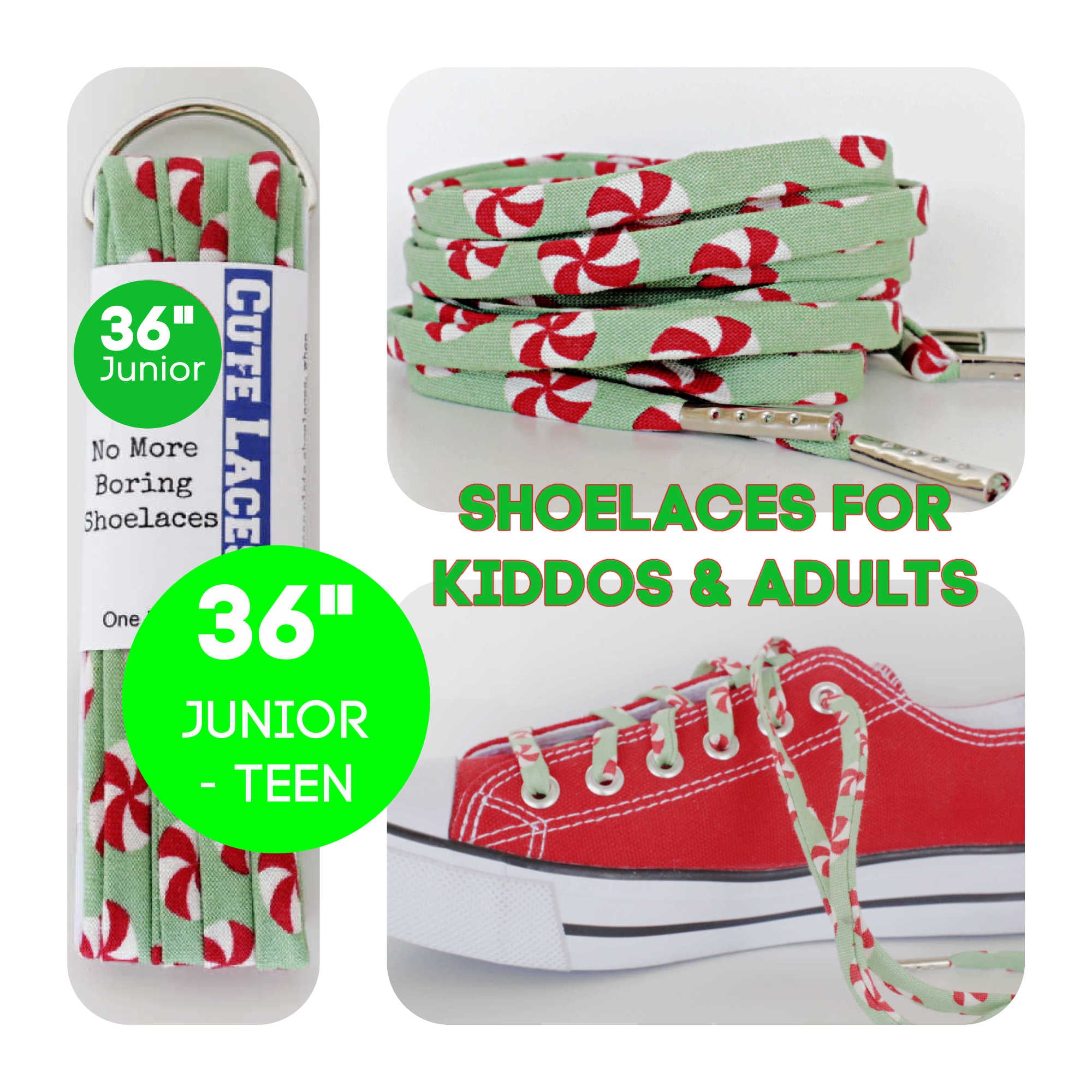Holiday Shoelaces Christmas Peppermint Patties shoe laces Fun