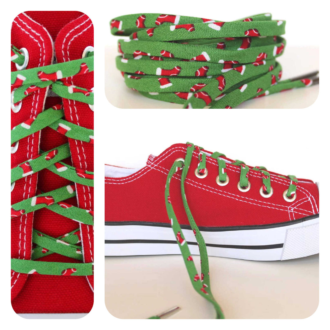 Holiday Shoelaces. Tiny Christmas Stocking Shoestrings. Festive Fashion