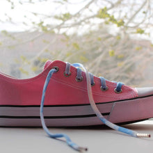 pink converse with blue shoestrings