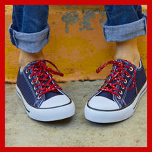 low top converse blue with red shoelaces