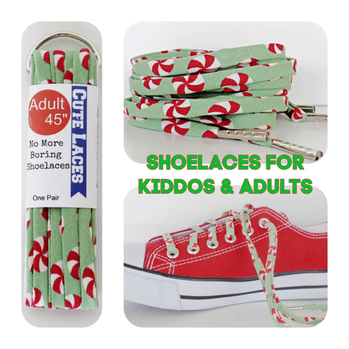 Holiday Shoelaces. Tiny Peppermint Patties. Shoestrings. Festive Fashion. Stocking Stuffers