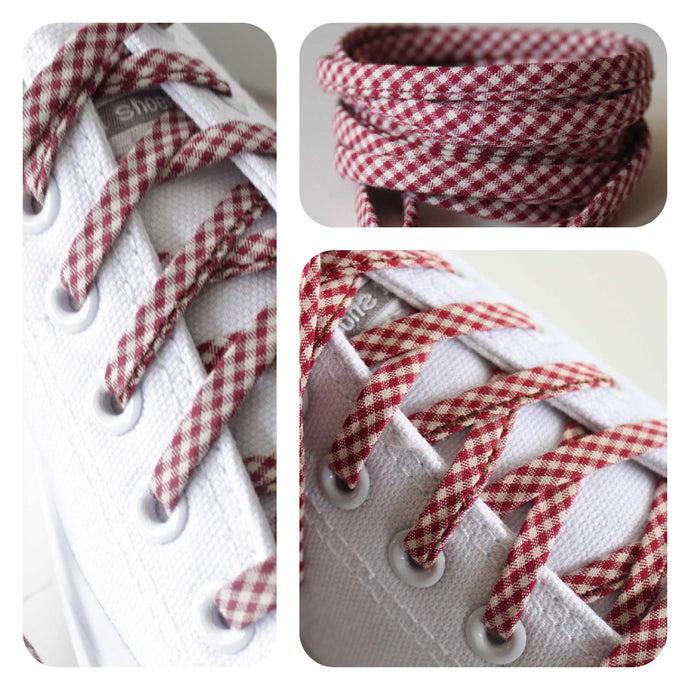 red and white gingham checkered shoe laces