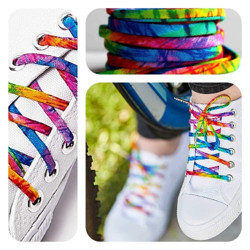 Tie dye shoe laces on white converse shoes