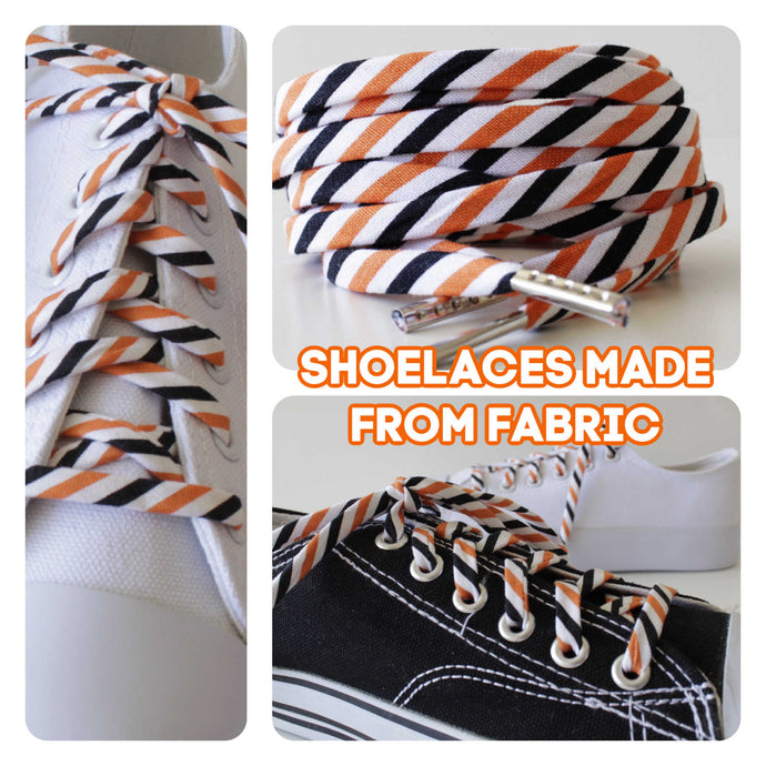 Striped Shoelaces - Orange, Black & White - Perfect for Halloween