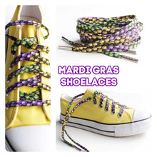 Shoelaces for Mardi Gras - Shoe Strings with Purple Gold Green Beads