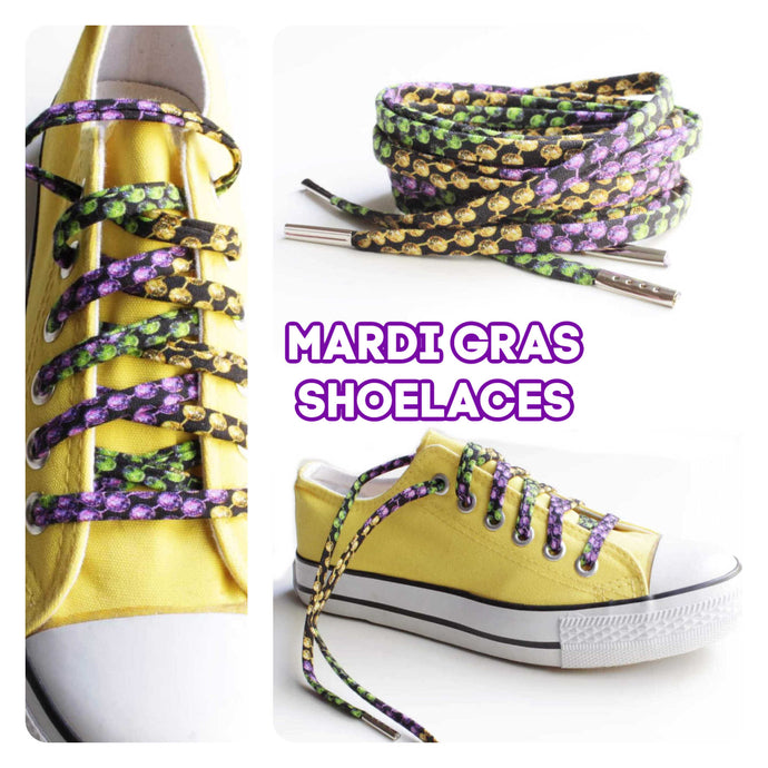 Shoelaces for Mardi Gras - Shoe Strings with Purple Gold Green Beads
