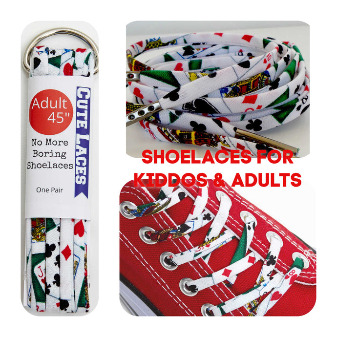 Playing Cards Shoelaces - Shoestrings with Hearts Diamonds Spades and Clubs
