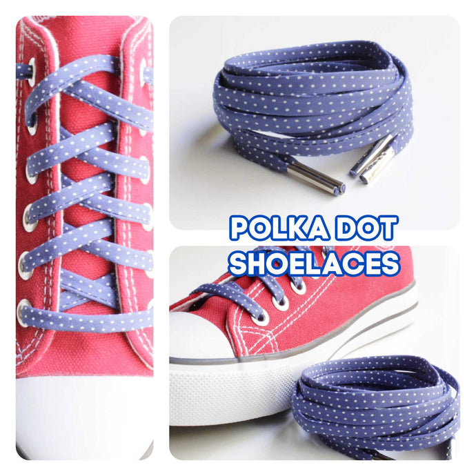 Blue & White Polka Dot Shoelaces