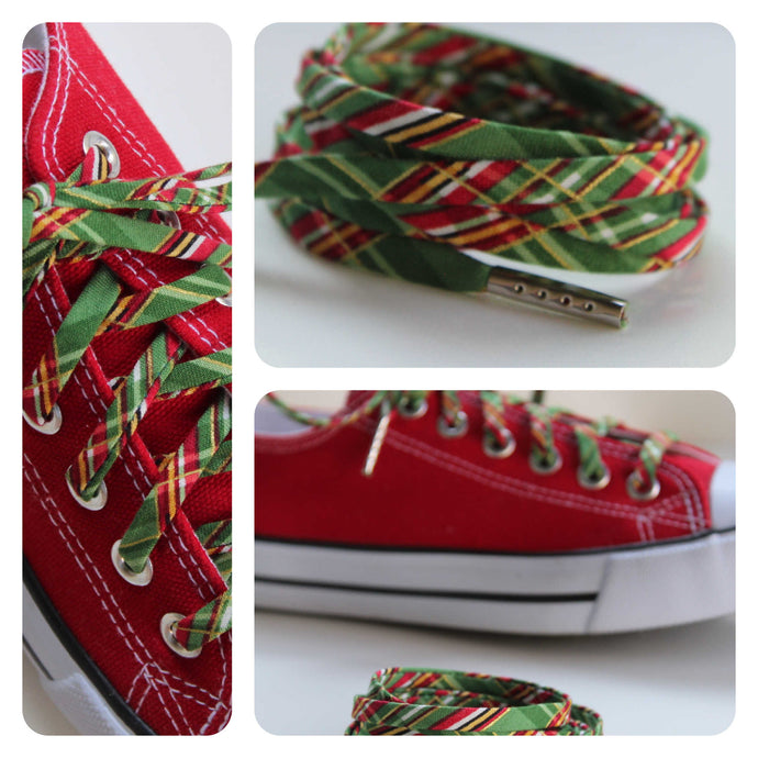 Green Plaid Shoelaces perfect for the Holidays