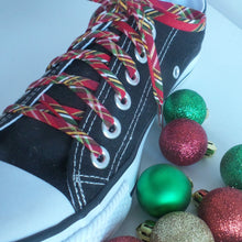 Red Plaid Shoelaces - Red Gold Tartan Shoe Laces - Holiday Shoestrings