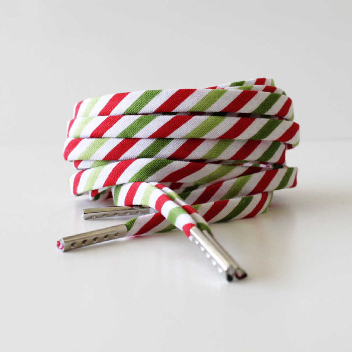 Holiday Striped Shoelaces - Red Green & White